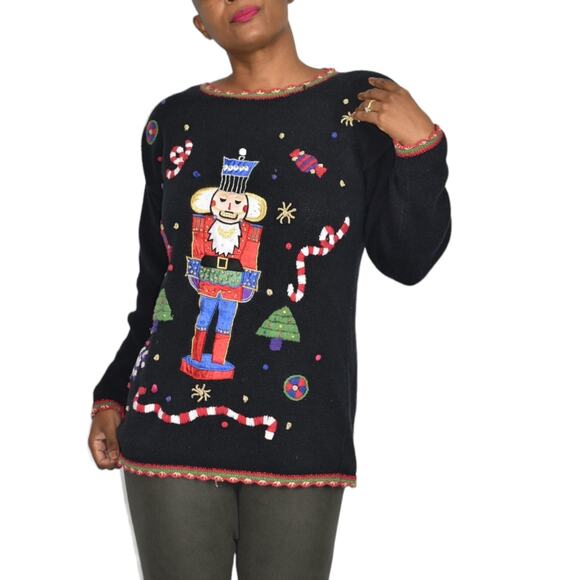 Ugly Christmas Sweater Vintage Toy Soldier Embroidery Ornaments XMAS Size Large - Picture 14 of 16